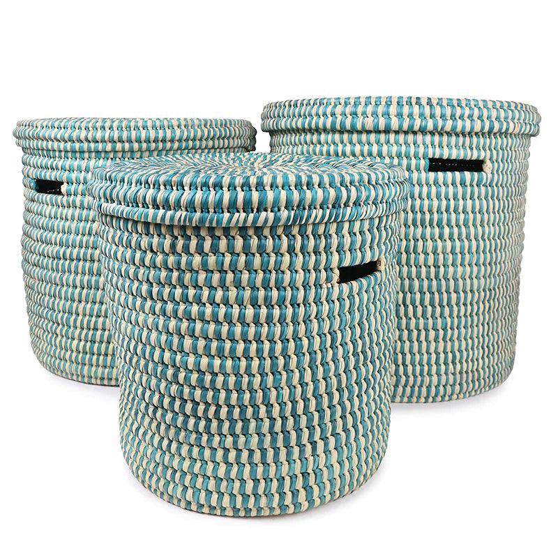 The Basket Room Nukta Lidded Laundry Basket - Turquoise - Waha Lifestyle