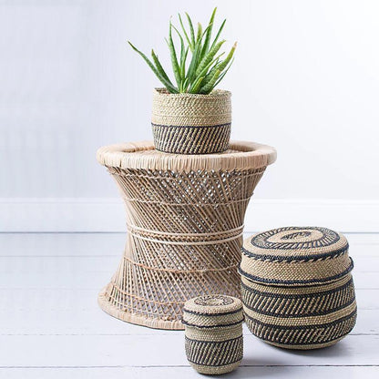 The Basket Room Nyumba Lidded Storage Basket - Black &amp; Natural - Waha Lifestyle