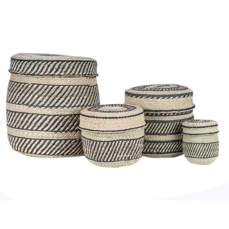 The Basket Room Nyumba Lidded Storage Basket - Black &amp; Natural - Waha Lifestyle