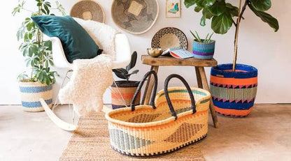 THE BASKET ROOM Huntuma Moses Woven Basket with Removable Mattress in Kuwait - Waha Lifestyle