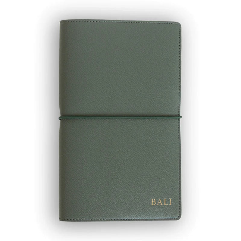 Refillable Textured Faux Leather Notebook Cover with Pockets &amp; Elastic Closure