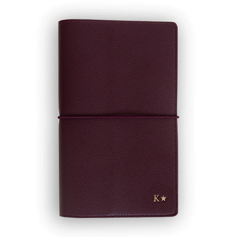 Refillable Textured Faux Leather Notebook Cover with Pockets &amp; Elastic Closure