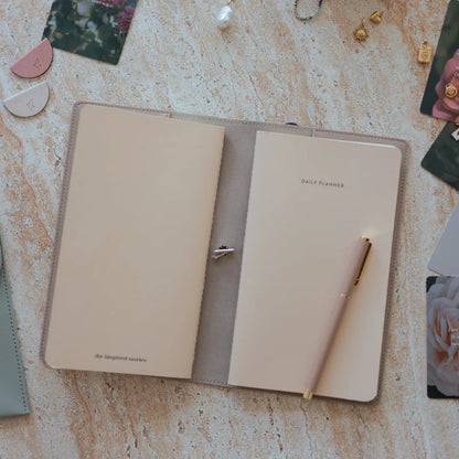 Refillable Textured Faux Leather Notebook Cover with Pockets &amp; Elastic Closure