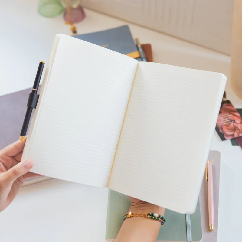 Soft-Touch Lined Notebook with Elastic Closure &amp; Back Pocket - 160 Pages
