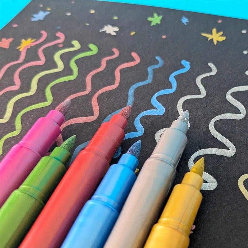 Metallic Double Nib Pen Set for Journaling &amp; Crafts – 6 Colours