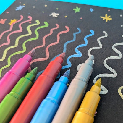 Metallic Double Nib Pen Set for Journaling &amp; Crafts – 6 Colours