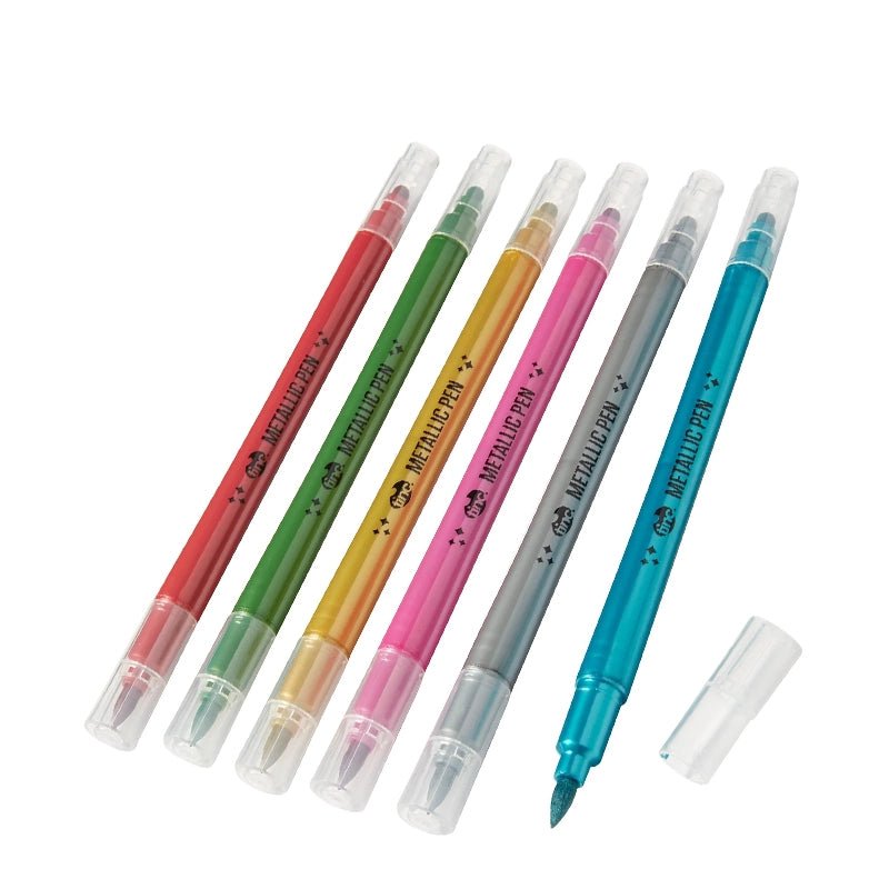 Metallic Double Nib Pen Set for Journaling &amp; Crafts – 6 Colours