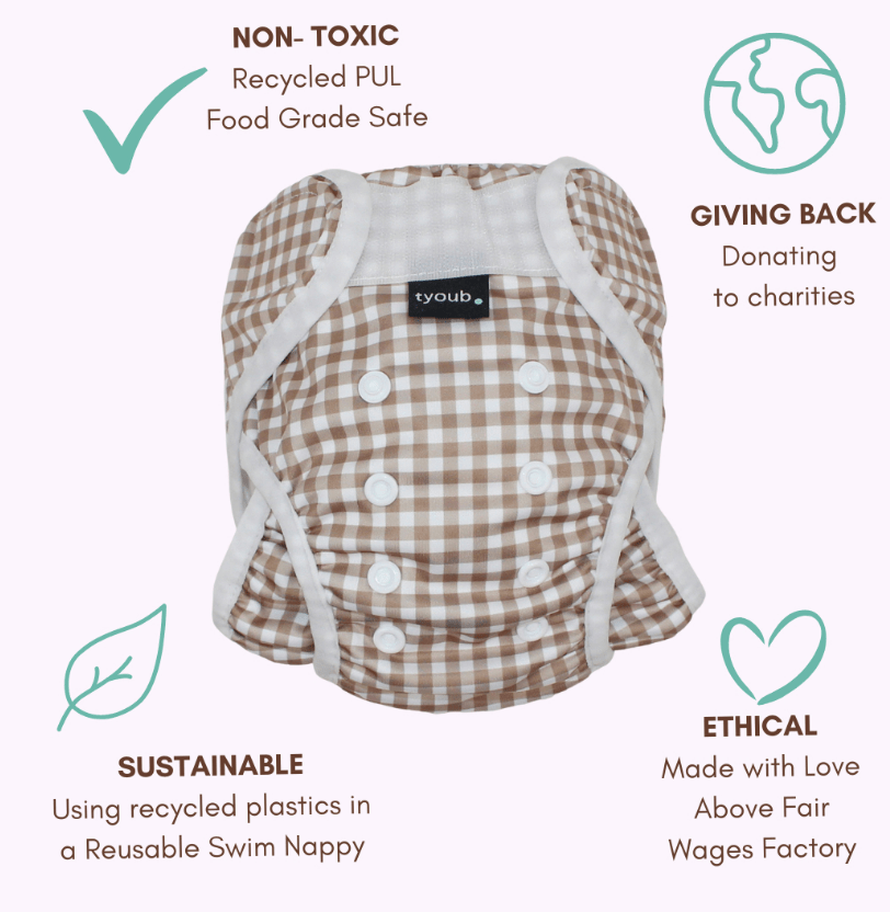 TYOUB Checked Reusable Swim Nappy &amp; Wet Bag in Kuwait - Waha Lifestyle