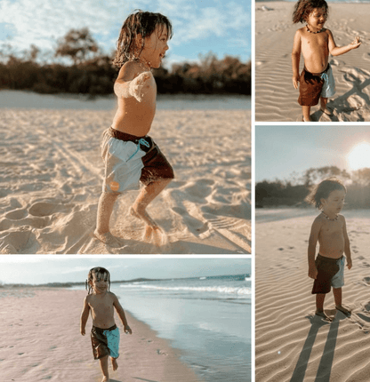 TYOUB Quick Dry Board Shorts For Kids - Neo Mint / Brown in Kuwait - Waha Lifestyle