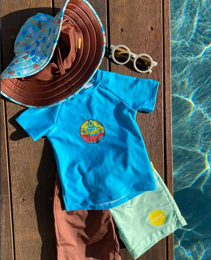 TYOUB Short Sleeve Rash Guard For Kids - Aqua in Kuwait - Waha Lifestyle