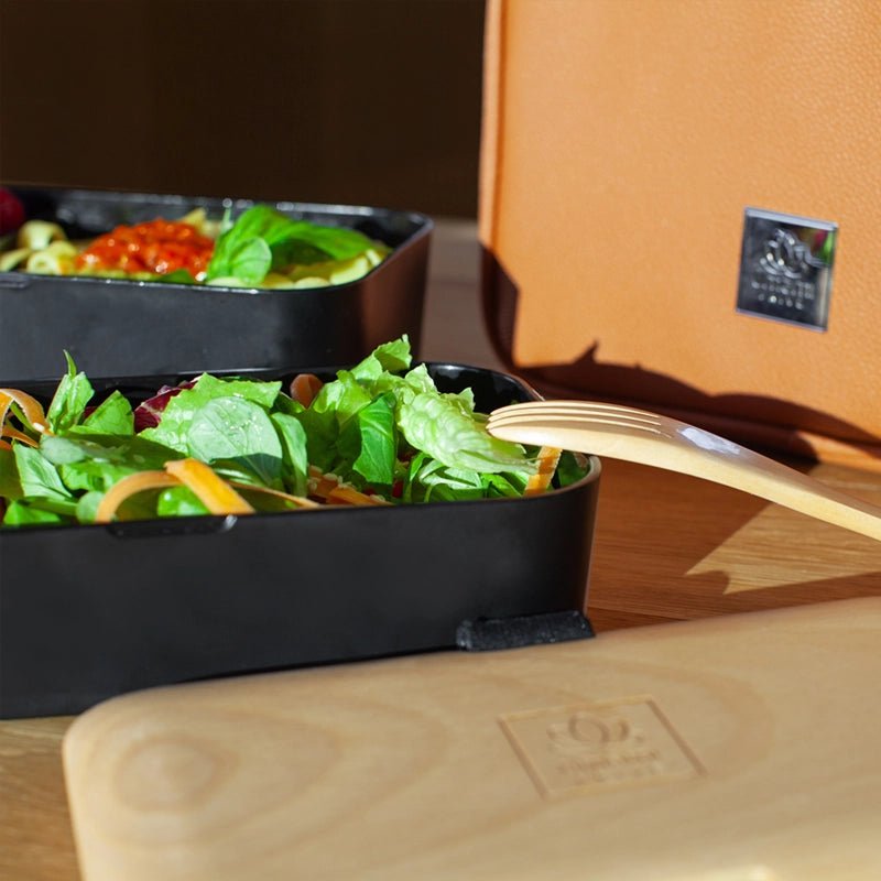 Original Adult Bento Box with Cutlery - Wood Black &amp; Bamboo