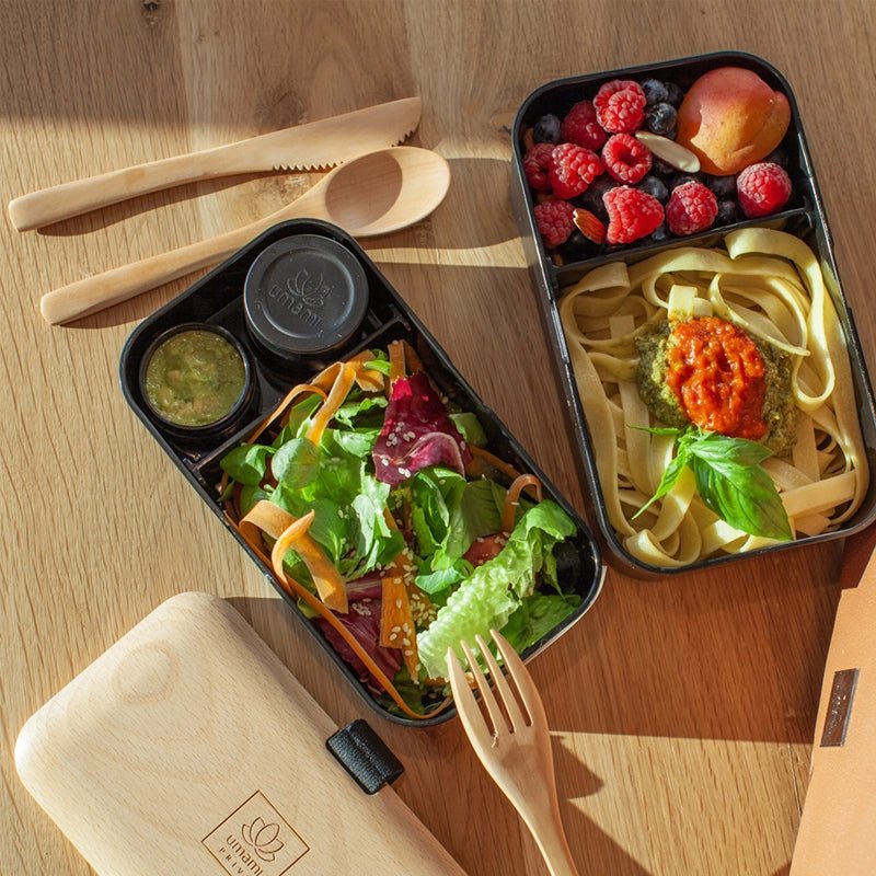 Original Adult Bento Box with Cutlery - Wood Black &amp; Bamboo