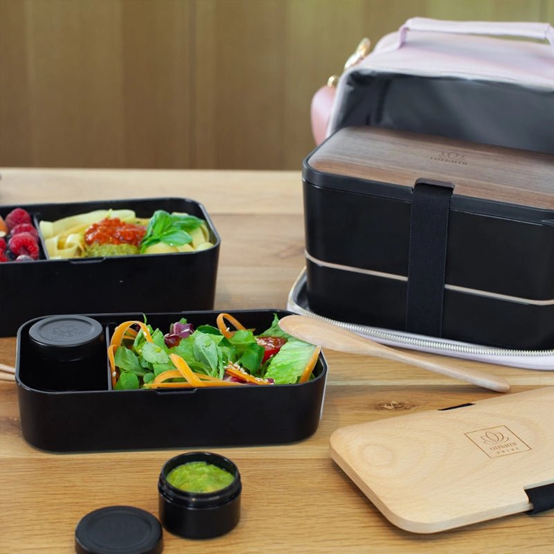 Original Adult Bento Box with Cutlery - Wood Black &amp; Bamboo