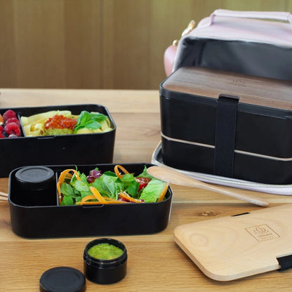 Original Adult Bento Box with Cutlery - Wood Black &amp; Bamboo