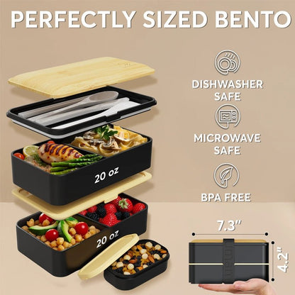 Original Adult Bento Lunch Box with Cutlery - Wood Black &amp; Bamboo