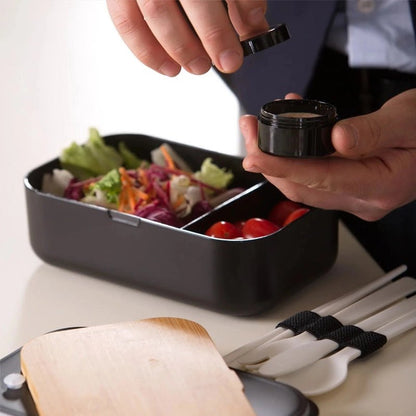 Single-layer Bento Box with Cutlery - Wood Black &amp; Bamboo