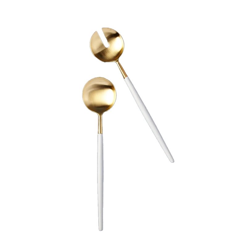 White & Gold Salad Serving Spoon Set - 2pcs - Waha Lifestyle