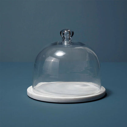 White Marble Plate with Glass Cloche - Waha Lifestyle