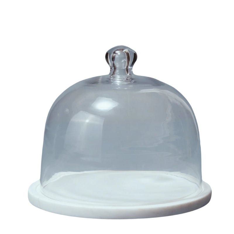 White Marble Plate with Glass Cloche - Waha Lifestyle