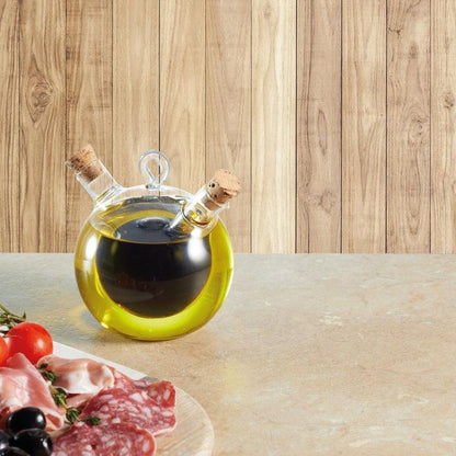 World of Flavours Italian 2 in 1 Oil &amp; Vinegar Round Bottle - 350ml / 70ml - Waha Lifestyle