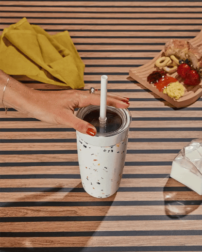 W&amp;P Stainless Steel Insulated Tumbler &amp; Straw Lid Set – Terrazzo Cream in Kuwait - Waha Lifestyle
