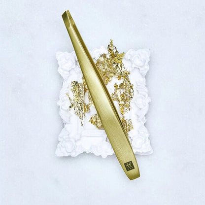 Premium Stainless Steel Twinox Slanted Tweezers – Gold Edition