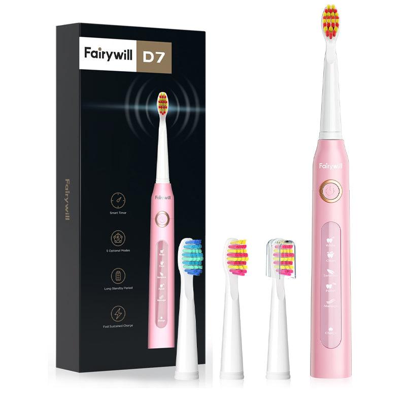 Fairywill Electric - D7 Toothbrush With 4 Brush Heads - Pink - WahaLifeStyle