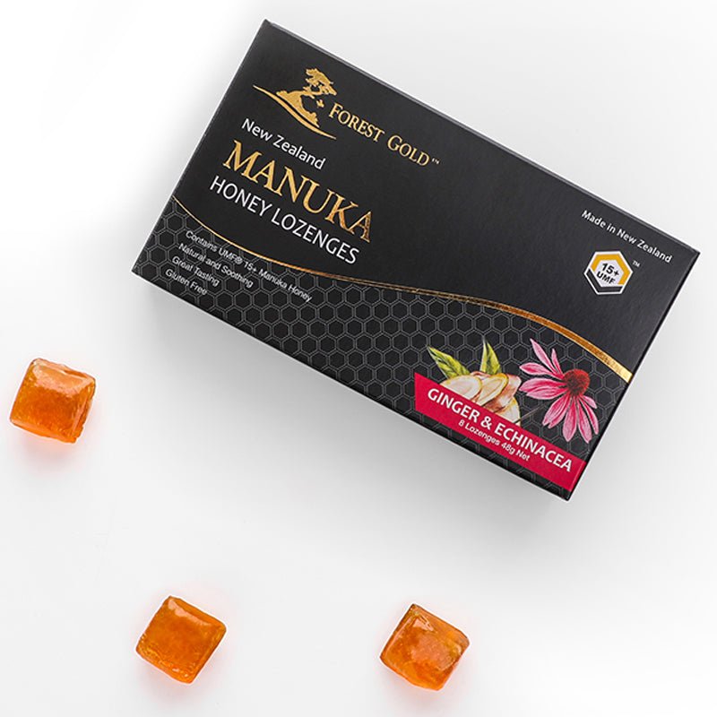 Forest Gold UMF+15 Manuka Honey Ginger & Echinacea Lozenges - 8pcs - WahaLifeStyle