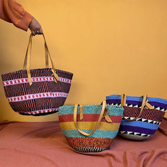 The Basket Room Nifty Knit Basket Bag - Multicolor - WahaLifeStyle
