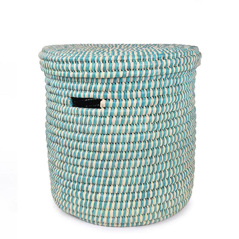 The Basket Room Nukta Lidded Laundry Basket - Turquoise - WahaLifeStyle