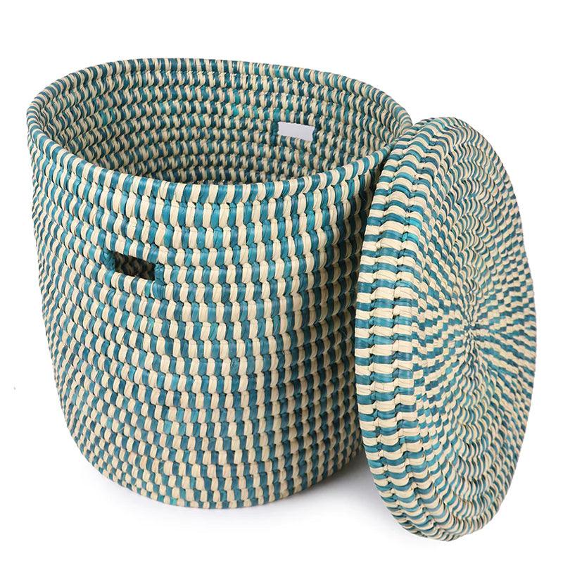 The Basket Room Nukta Lidded Laundry Basket - Turquoise - WahaLifeStyle