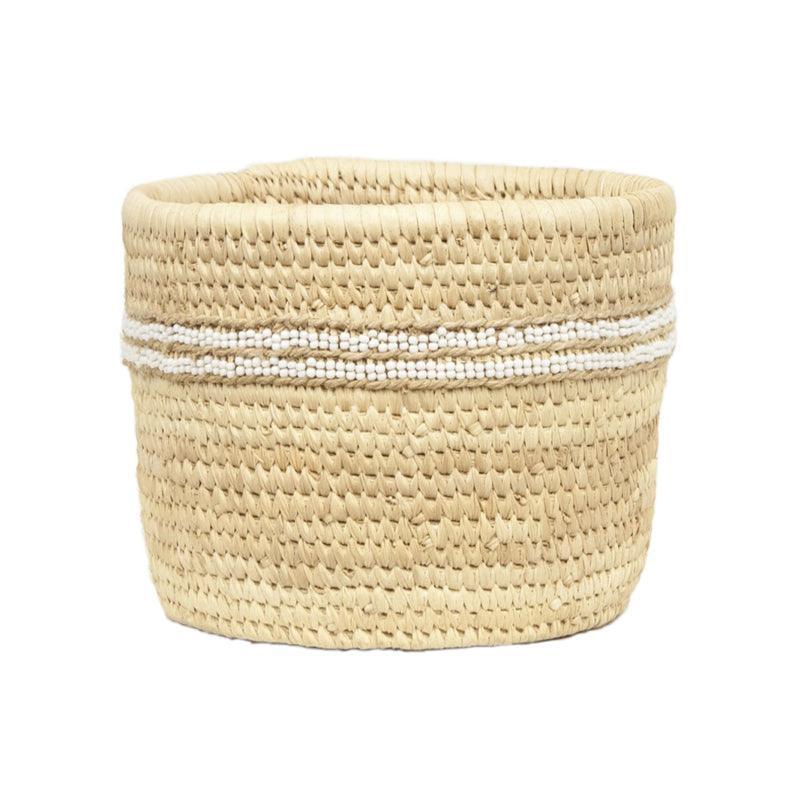 The Basket Room Nyeupe Beaded Doum Palm Leaf Basket - Small - WahaLifeStyle