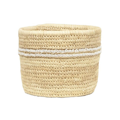 The Basket Room Nyeupe Beaded Doum Palm Leaf Basket - Small - WahaLifeStyle